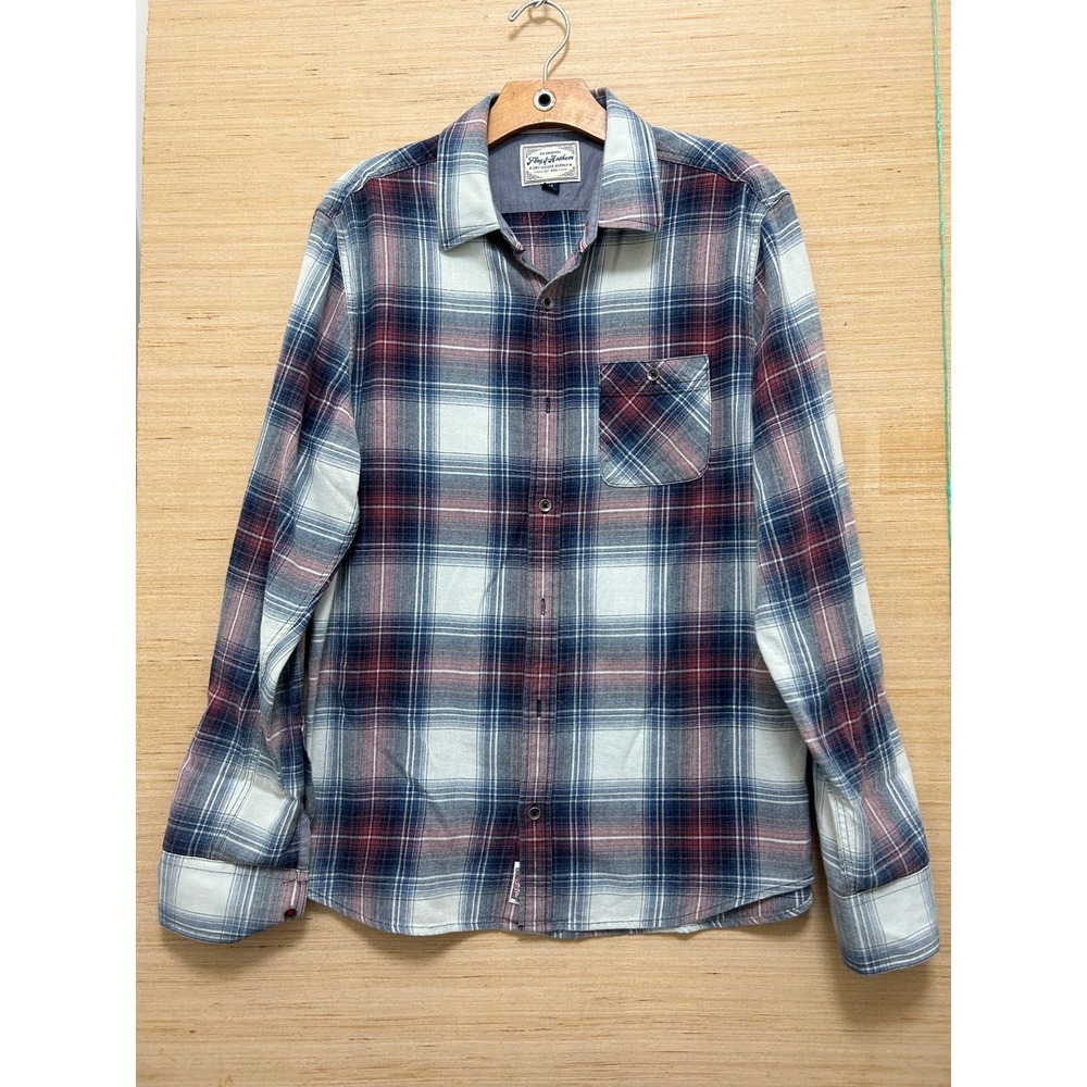 Flag & Anthem Mens Medium Plaid Long‎ Sleeve Button Down Shirt Blue Red White